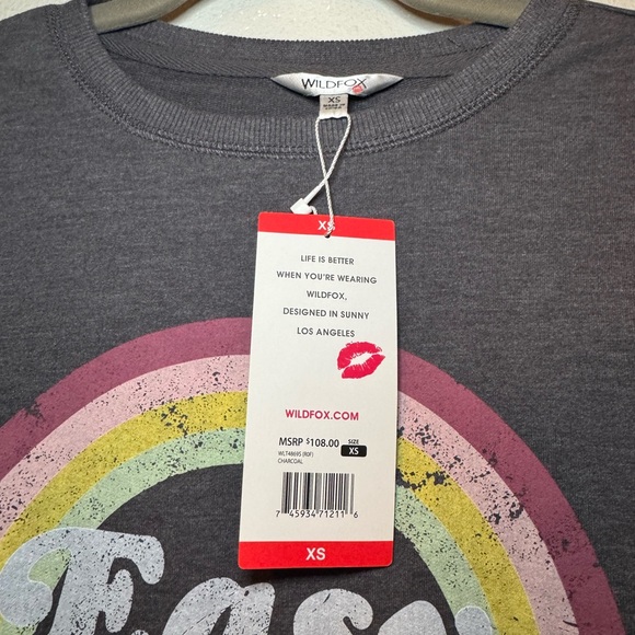 NWT Wildfox "Easy Does It" graphic french terry sweatshirt in charcoal gray - Picture 3 of 5